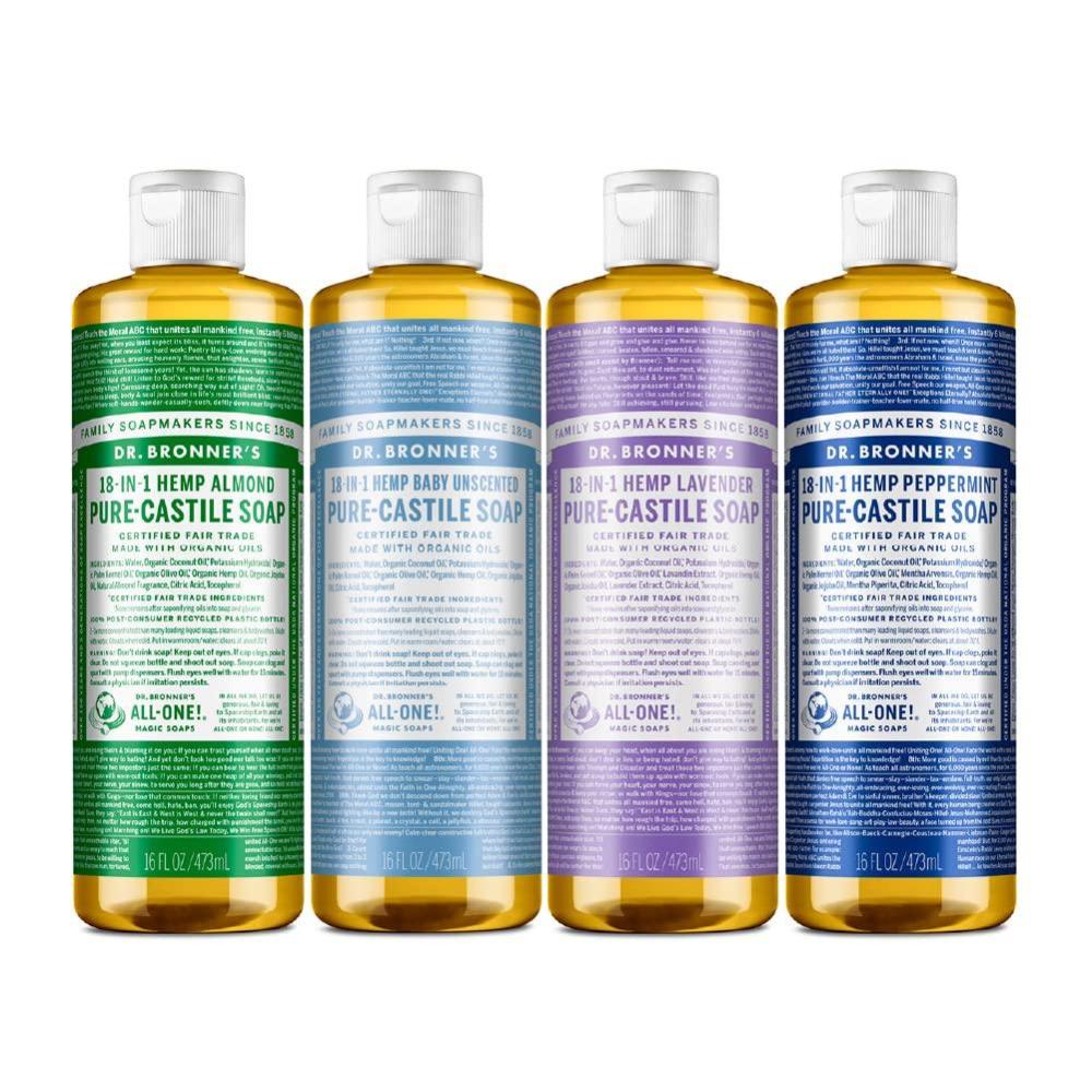 image:imageDr Bronners PureCastile Magic Liquid Soap Made with Regenerative Organic Oils Vegan Concentrated Body Wash For Face Hair Laundry 32oz Variety 3Pack Peppermint Baby Unscented LavenderAlmond Lavender Baby Unscented Peppermint