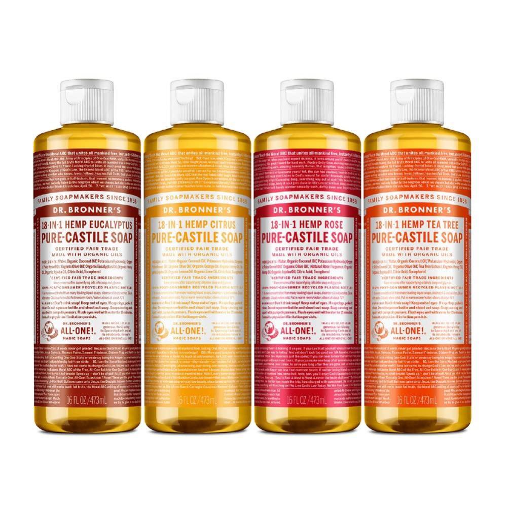 image:imageDr Bronners PureCastile Magic Liquid Soap Made with Regenerative Organic Oils Vegan Concentrated Body Wash For Face Hair Laundry 32oz Variety 3Pack Peppermint Baby Unscented LavenderEucalyptus Citrus Rose Tea Tree