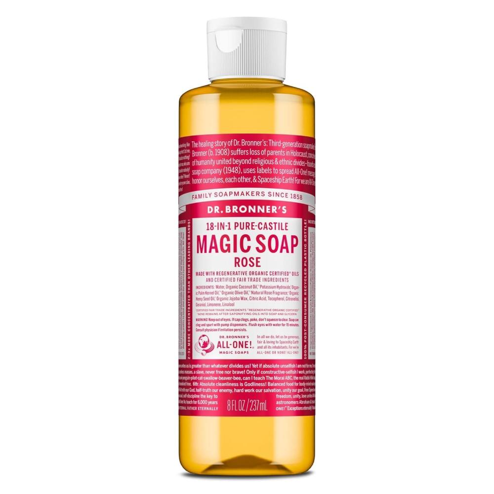 image:imageDr Bronners PureCastile Magic Liquid Soap Rose 32 Ounce 2Pack Made with Regenerative Organic Certified Oils 18in1 Uses Face Hair Hand amp Body Soap Laundry Pets Concentrated Vegan8 Fl Oz Pack of 1