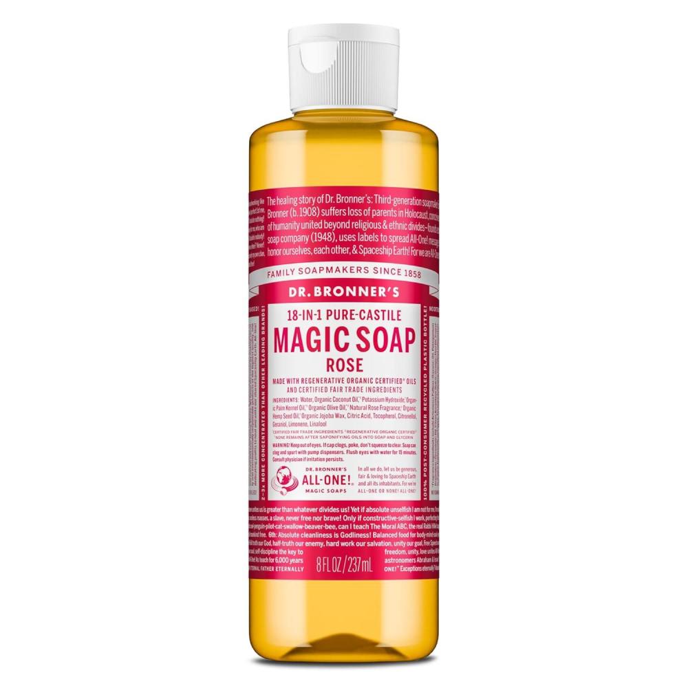 image:imageDr Bronners PureCastile Magic Liquid Soap Rose 32 Ounce 2Pack Made with Regenerative Organic Certified Oils 18in1 Uses Face Hair Hand amp Body Soap Laundry Pets Concentrated Vegan32 Fl Oz Pack of 1