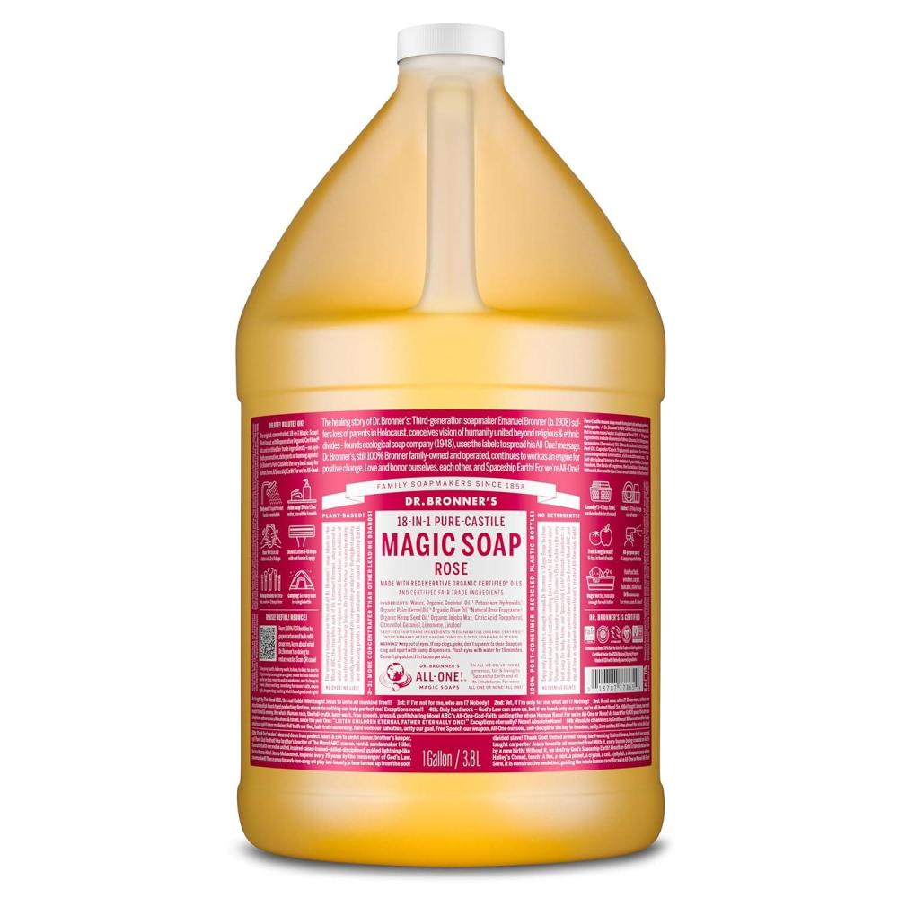 image:imageDr Bronners PureCastile Magic Liquid Soap Rose 32 Ounce 2Pack Made with Regenerative Organic Certified Oils 18in1 Uses Face Hair Hand amp Body Soap Laundry Pets Concentrated Vegan128 Fl Oz Pack of 1