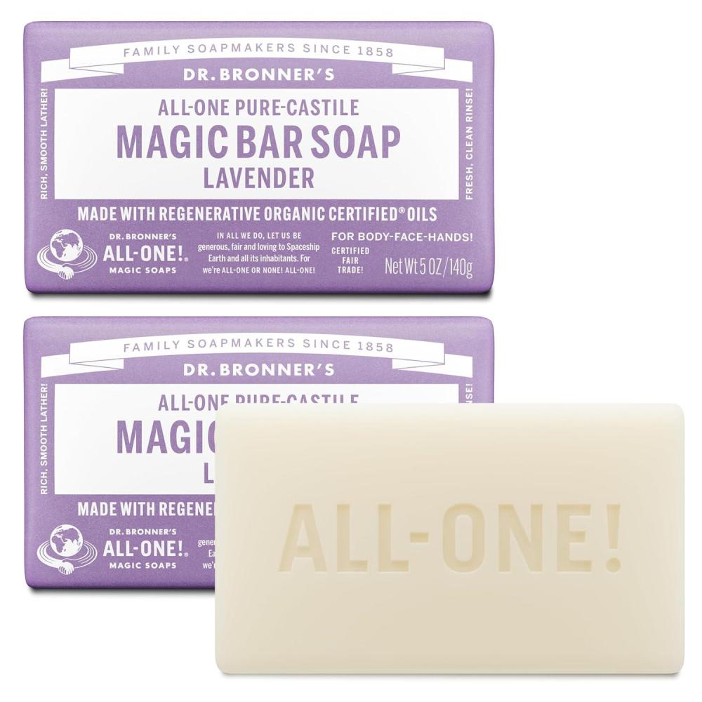 image:imageDr Bronners PureCastile Magic Soap Bars Lavender 5 oz 6Pack Bath Soap with Regenerative Organic Certified Oils For Face Body amp Hair Gentle Biodegradable Vegan Bar Soaps for Men amp Women5 Ounce Pack of 2