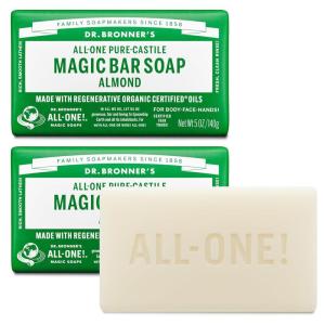 Dr. Bronner’s – Pure-Castile Magic Bar Soap (Almond, 5 oz, 6-Pack) – Made with Regenerative Organic Certified Oils- For Face, Body & Hair, Gentle, Vegan Bath Soaps for Men & Women, Non-GMO(5 Ounce (Pack of 2))