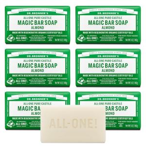Dr. Bronner’s – Pure-Castile Magic Bar Soap (Almond, 5 oz, 6-Pack) – Made with Regenerative Organic Certified Oils- For Face, Body & Hair, Gentle, Vegan Bath Soaps for Men & Women, Non-GMO(5 Ounce (Pack of 6))