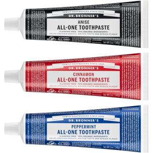 Dr. Bronner’s All-One Toothpaste – Anise, 5 oz, 3-Pack – Fluoride-Free Toothpaste for Adults, SLS-Free, 70% Organic & Natural Ingredients, Vegan, Helps Freshen Breath, Reduce Plaque, Whiten Teeth(Peppermint  Cinnamon  Anise)