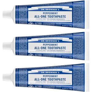 Dr. Bronner’s All-One Toothpaste – Anise, 5 oz, 3-Pack – Fluoride-Free Toothpaste for Adults, SLS-Free, 70% Organic & Natural Ingredients, Vegan, Helps Freshen Breath, Reduce Plaque, Whiten Teeth(Peppermint)