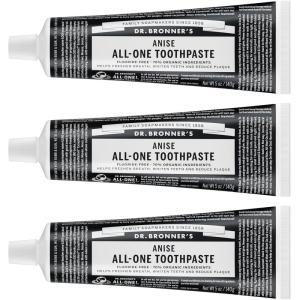 Dr. Bronner’s All-One Toothpaste – Anise, 5 oz, 3-Pack – Fluoride-Free Toothpaste for Adults, SLS-Free, 70% Organic & Natural Ingredients, Vegan, Helps Freshen Breath, Reduce Plaque, Whiten Teeth(Anise)
