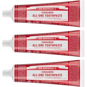 Dr. Bronner’s All-One Toothpaste – Anise, 5 oz, 3-Pack – Fluoride-Free Toothpaste for Adults, SLS-Free, 70% Organic & Natural Ingredients, Vegan, Helps Freshen Breath, Reduce Plaque, Whiten Teeth(Cinnamon)