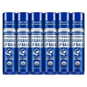 Dr. Bronner’s Organic Lip Balm 6-Pack (.15oz) Natural, Moisturizinging, Petroleum-Free Lip Balm with Beeswax & Avocado Oil for Dry Lips, Men & Women – Lemon Lime(Peppermint)