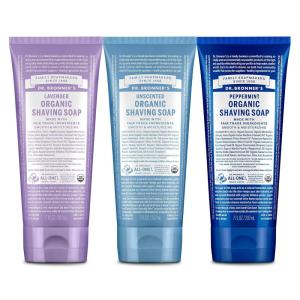 Dr. Bronner’s Organic Shaving Soap– 3 Pack Variety, 7oz (Lavender, Tea Tree, Lemongrass)– Moisturizing Shave Soap for Men & Women– Certified Organic Sugar & Shikakai– For Face, Underarms & Legs(Lavender  Baby Unscented  Peppermint)