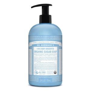 Dr. Bronner’s Organic Sugar Soap (Baby Unscented, 24 Ounce) – Made with Regenerative Certified Organic Oils, Sugar & Shikakai Powder, 4-in-1 Use: Hands, Body, Face and Hair- Liquid Soap, Nourishes(Unscented)