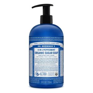 Dr. Bronner’s Organic Sugar Soap (Baby Unscented, 24 Ounce) – Made with Regenerative Certified Organic Oils, Sugar & Shikakai Powder, 4-in-1 Use: Hands, Body, Face and Hair- Liquid Soap, Nourishes(Peppermint)