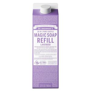 Dr. Bronner’s Pure-Castile Liquid Magic Soap Refill – Made with Regenerative Organic Certified Oils, 86% Less Plastic – 18-in-1 Uses for Face, Body Wash, Hand Soap Refill & More – Peppermint, 32oz(Lavender)