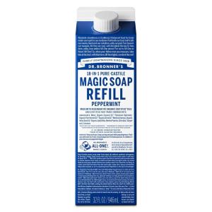 Dr. Bronner’s Pure-Castile Liquid Magic Soap Refill – Made with Regenerative Organic Certified Oils, 86% Less Plastic – 18-in-1 Uses for Face, Body Wash, Hand Soap Refill & More – Peppermint, 32oz(Peppermint)