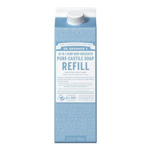 Dr. Bronner’s Pure-Castile Liquid Magic Soap Refill – Made with Regenerative Organic Certified Oils, 86% Less Plastic – 18-in-1 Uses for Face, Body Wash, Hand Soap Refill & More – Peppermint, 32oz(Baby Unscented)