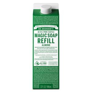 Dr. Bronner’s Pure-Castile Liquid Magic Soap Refill – Made with Regenerative Organic Certified Oils, 86% Less Plastic – 18-in-1 Uses for Face, Body Wash, Hand Soap Refill & More – Peppermint, 32oz(Almond)