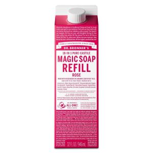Dr. Bronner’s Pure-Castile Liquid Magic Soap Refill – Made with Regenerative Organic Certified Oils, 86% Less Plastic – 18-in-1 Uses for Face, Body Wash, Hand Soap Refill & More – Peppermint, 32oz(Rose)