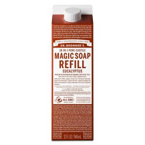 Dr. Bronner’s Pure-Castile Liquid Magic Soap Refill – Made with Regenerative Organic Certified Oils, 86% Less Plastic – 18-in-1 Uses for Face, Body Wash, Hand Soap Refill & More – Peppermint, 32oz(Eucalyptus)