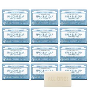 Dr. Bronner’s Pure-Castile Magic Bar Soap (Baby Unscented, 5 oz, 6-Pack) – Made with Regenerative Organic Certified Oils, For Face, Body & Hair, Gentle for Sensitive Skin – Vegan, Non-GMO(5 Ounce (Pack of 12))