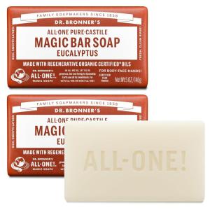 Dr. Bronner’s Pure-Castile Magic Bar Soaps – Made with Regenerative Organic Certified Oils – For Face, Body, Hair- Vegan Soap Bars for Men & Women – Eucalyptus 2 pack, 5 oz(10 Ounce (Pack of 1))