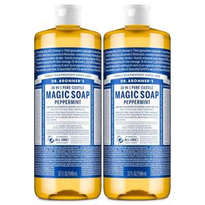 Dr. Bronner’s Pure-Castile Magic Liquid Soap – Made with Regenerative Organic Certified Oils- 18-in-1 Uses for Face, Body, Hand, Hair, Laundry & More- Vegan, Non-GMO- Body Wash- Peppermint,32oz(32 Fl Oz (Pack of 2))