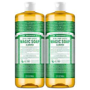 Dr. Bronner’s Pure-Castile Magic Liquid Soap (Almond, 16 Ounce, 2-Pack)- Made with Regenerative Organic Certified Oils, 18-in1 Uses: Face, Hair, Hand & Body Soap, Laundry, Pets- Concentrated, Vegan(32 Fl Oz (Pack of 1))