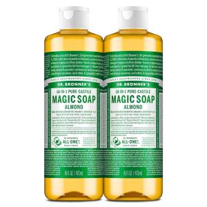 Dr. Bronner’s Pure-Castile Magic Liquid Soap (Almond, 16 Ounce, 2-Pack)- Made with Regenerative Organic Certified Oils, 18-in1 Uses: Face, Hair, Hand & Body Soap, Laundry, Pets- Concentrated, Vegan(16 Fl Oz (Pack of 2))