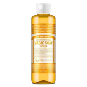 Dr. Bronner’s Pure-Castile Magic Liquid Soap (Citrus, 16 Ounce, 2-Pack)- Made with Regenerative Organic Certified Oils, 18-in1 Uses: Face, Hair, Hand & Body Soap, Laundry, Pets- Concentrated, Vegan(8 Fl Oz (Pack of 1))