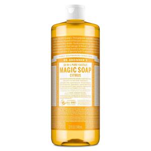 Dr. Bronner’s Pure-Castile Magic Liquid Soap (Citrus, 16 Ounce, 2-Pack)- Made with Regenerative Organic Certified Oils, 18-in1 Uses: Face, Hair, Hand & Body Soap, Laundry, Pets- Concentrated, Vegan(32 Fl Oz (Pack of 1))