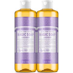 Dr. Bronner’s Pure-Castile Magic Liquid Soap (Lavender, 16 Ounce, 2-Pack)- Made with Regenerative Organic Certified Oils, 18-in1 Uses: Face, Hair, Hand & Body Soap, Laundry, Pets- Concentrated, Vegan