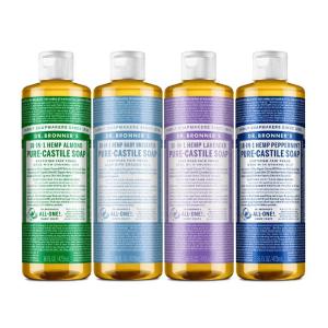 Dr. Bronner’s Pure-Castile Magic Liquid Soap Made with Regenerative Organic Oils, Vegan, Concentrated, Body Wash- For Face, Hair, Laundry – 32oz Variety 3-Pack (Peppermint, Baby Unscented, Lavender)(Almond  Lavender  Baby Unscented  & Peppermint)