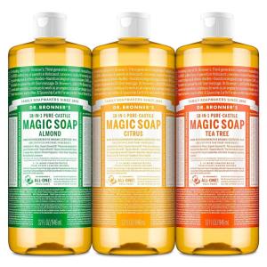 Dr. Bronner’s Pure-Castile Magic Liquid Soap Made with Regenerative Organic Oils, Vegan, Concentrated, Body Wash- For Face, Hair, Laundry – 32oz Variety 3-Pack (Peppermint, Baby Unscented, Lavender)(Almond  Citrus  Tea Tree)