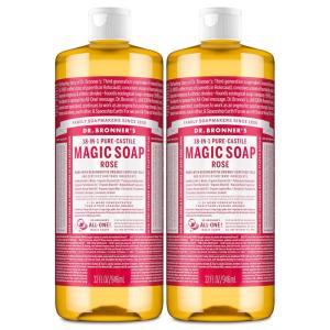 Dr. Bronner’s Pure-Castile Magic Liquid Soap (Rose, 32 Ounce, 2-Pack)- Made with Regenerative Organic Certified Oils, 18-in1 Uses: Face, Hair, Hand & Body Soap, Laundry, Pets- Concentrated, Vegan(32 Fl Oz (Pack of 2))