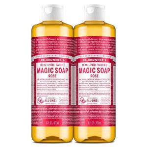 Dr. Bronner’s Pure-Castile Magic Liquid Soap (Rose, 32 Ounce, 2-Pack)- Made with Regenerative Organic Certified Oils, 18-in1 Uses: Face, Hair, Hand & Body Soap, Laundry, Pets- Concentrated, Vegan(16 Fl Oz (Pack of 2))