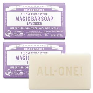 Dr. Bronner’s Pure-Castile Magic Soap Bars (Lavender, 5 oz, 6-Pack)- Bath Soap with Regenerative Organic Certified Oils- For Face, Body & Hair – Gentle, Biodegradable, Vegan- Bar Soaps for Men & Women(5 Ounce (Pack of 2))