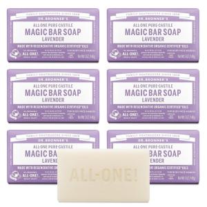 Dr. Bronner’s Pure-Castile Magic Soap Bars (Lavender, 5 oz, 6-Pack)- Bath Soap with Regenerative Organic Certified Oils- For Face, Body & Hair – Gentle, Biodegradable, Vegan- Bar Soaps for Men & Women(5 Ounce (Pack of 6))