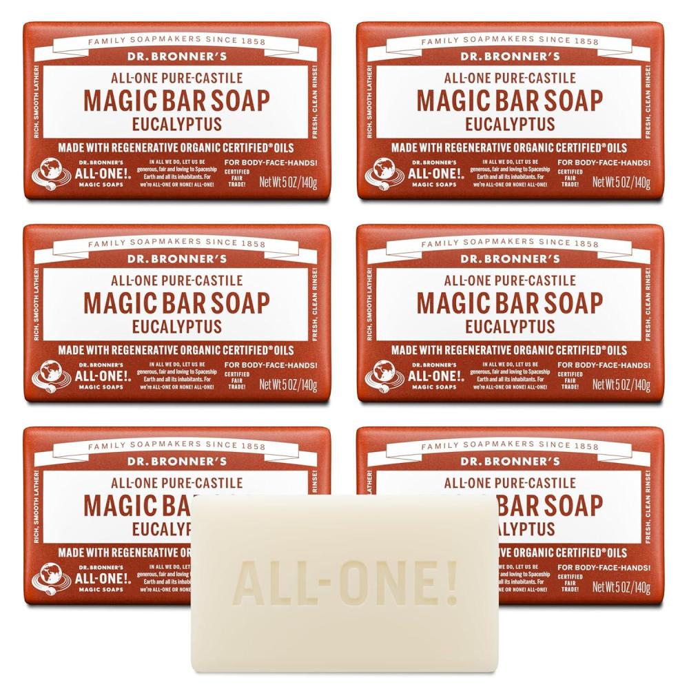 image:imageDr Bronners PureCastile Magic Soap Bars Eucalyptus 5 oz 6Pack Made with Regenerative Organic Certified Oils for Face Body amp Hair  Gentle Vegan Bar Soaps for Men amp Women