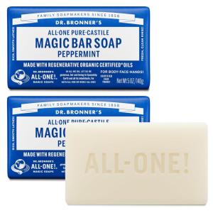 Dr. Bronner’s Pure-Castile Magic Bar Soap (Peppermint, 5oz, 12-Pack) – Made with Regenerative Organic Certified Oils, Soap Bars for Men & Women, Vegan, Cruelty-Free, Non-GMO(5 Ounce (Pack of 2))