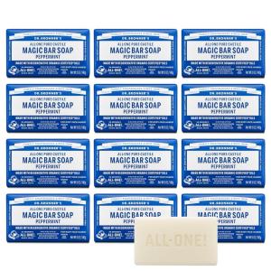 Dr. Bronner’s Pure-Castile Magic Bar Soap (Peppermint, 5oz, 12-Pack) – Made with Regenerative Organic Certified Oils, Soap Bars for Men & Women, Vegan, Cruelty-Free, Non-GMO(5 Ounce (Pack of 12))