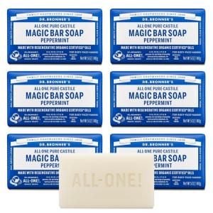 Dr. Bronner’s Pure-Castile Magic Bar Soap (Peppermint, 5oz, 12-Pack) – Made with Regenerative Organic Certified Oils, Soap Bars for Men & Women, Vegan, Cruelty-Free, Non-GMO(5 Ounce (Pack of 6))