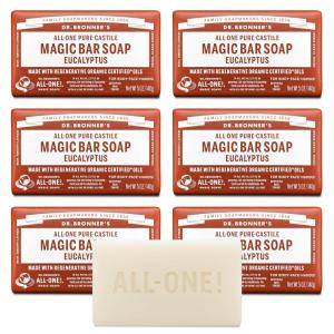 Dr. Bronner’s Pure-Castile Magic Soap Bars (Eucalyptus, 5 oz, 6-Pack)- Made with Regenerative Organic Certified Oils for Face, Body & Hair – Gentle, Vegan- Bar Soaps for Men & Women