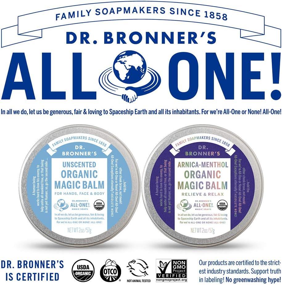 image:imageDr Bronners Organic Magic Balm 2 oz Variety Pack ArnicaMenthol amp Baby Unscented Made with Organic Beeswax amp Hemp Oil Moisturizes and Soothes Hands Face amp Body 2 CountBaby Unscented