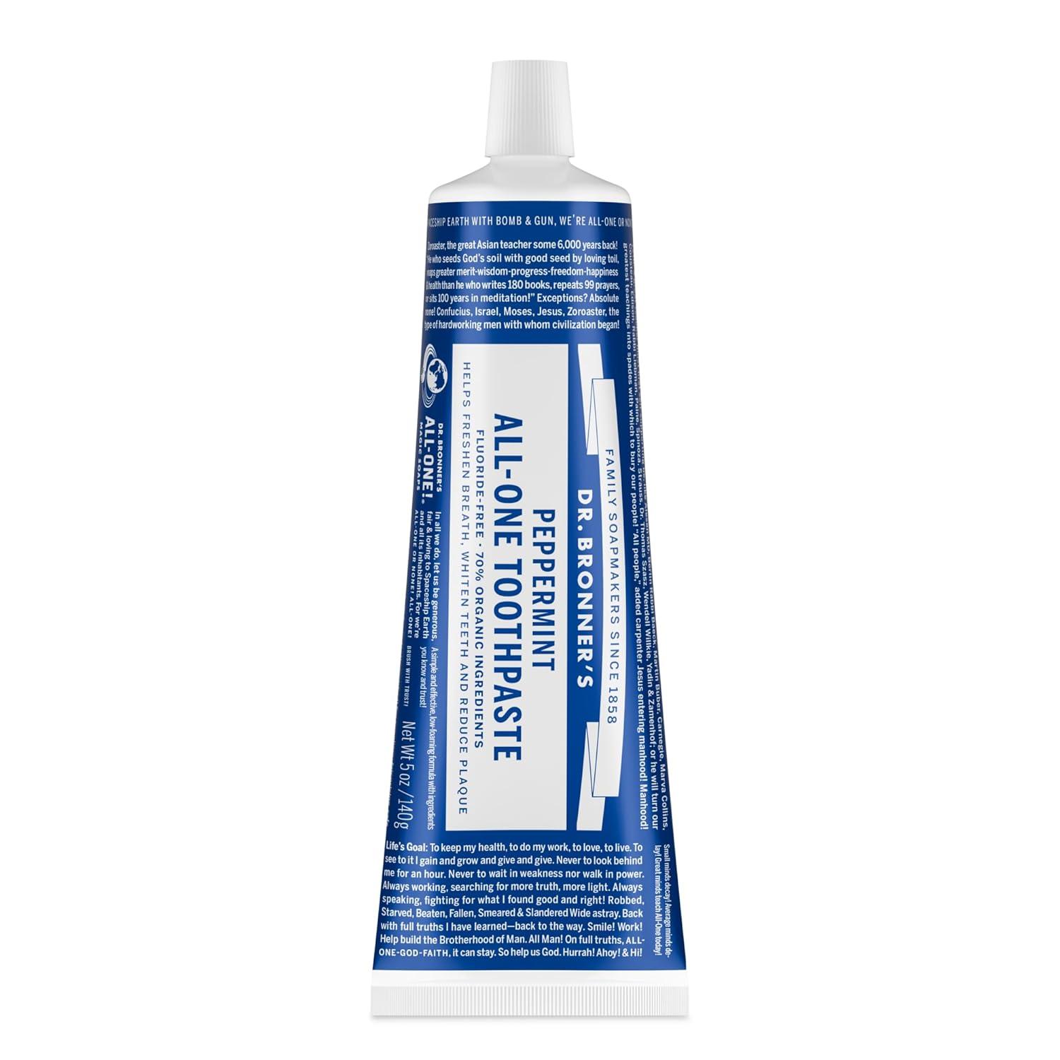 image:imageDr Bronners AllOne Toothpaste Spearmint 5 oz 1Pack FluorideFree Toothpaste for Adults SLSFree 70 Organic amp Natural Ingredients Vegan Helps Freshen Breath Reduce Plaque Whiten TeethPeppermint