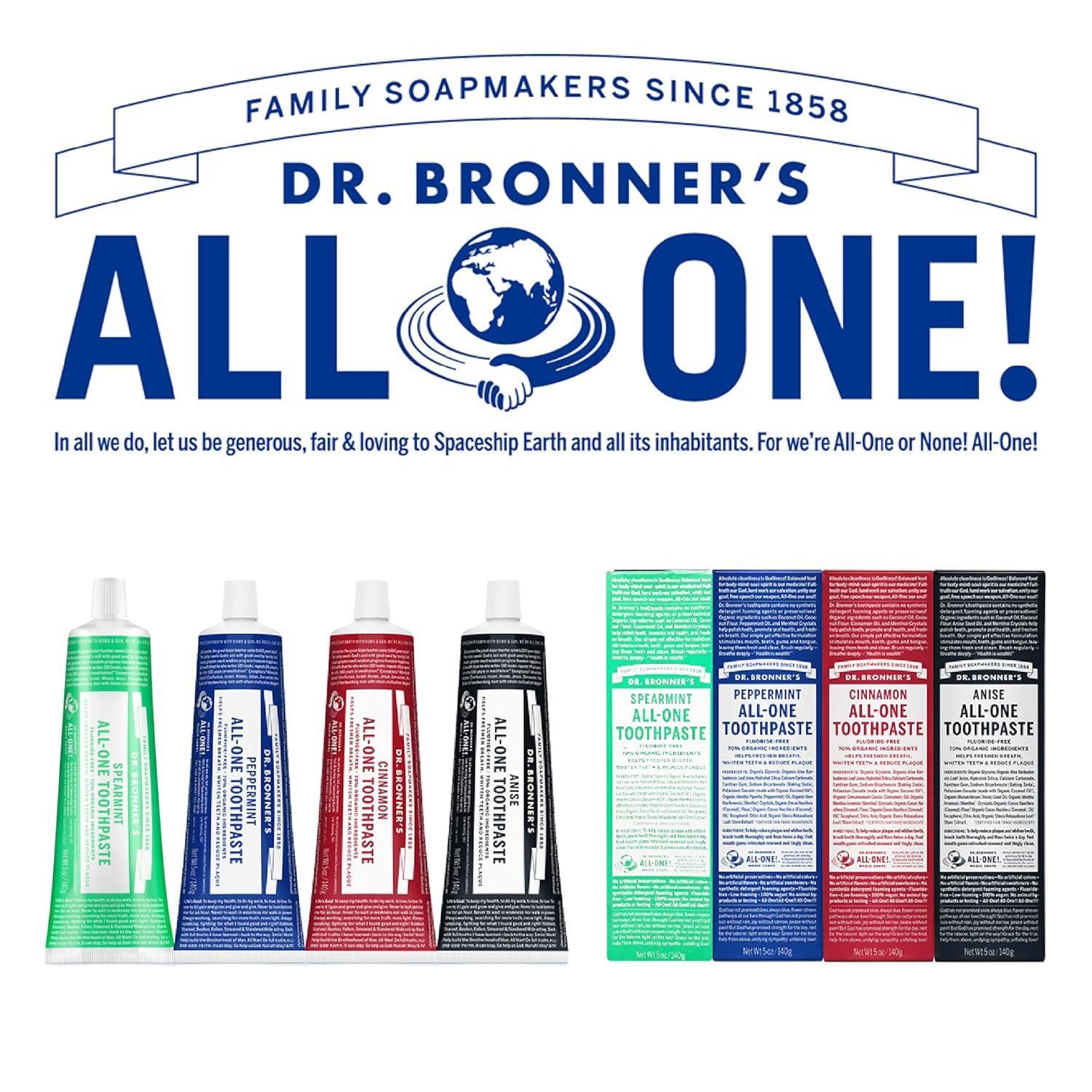image:imageDr Bronners AllOne Toothpaste Spearmint 5 oz 1Pack FluorideFree Toothpaste for Adults SLSFree 70 Organic amp Natural Ingredients Vegan Helps Freshen Breath Reduce Plaque Whiten TeethPeppermint Spearmint