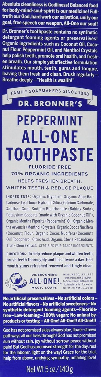 image:imageDr Bronners AllOne Toothpaste Spearmint 5 oz 1Pack FluorideFree Toothpaste for Adults SLSFree 70 Organic amp Natural Ingredients Vegan Helps Freshen Breath Reduce Plaque Whiten TeethPeppermint