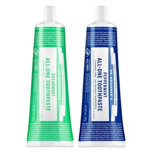 Dr. Bronner’s All-One Toothpaste – Spearmint, 5 oz, 1-Pack – Fluoride-Free Toothpaste for Adults, SLS-Free, 70% Organic & Natural Ingredients, Vegan, Helps Freshen Breath, Reduce Plaque, Whiten Teeth(Peppermint & Spearmint)