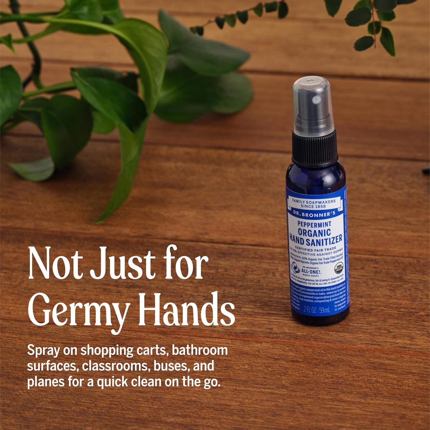 image:imageDr Bronners Organic Hand Sanitizer Spray Variety Pack Travel Size Bulk Simple amp Effective Formula Scented No Harsh Chemicals Peppermint 2oz 6PackPeppermint
