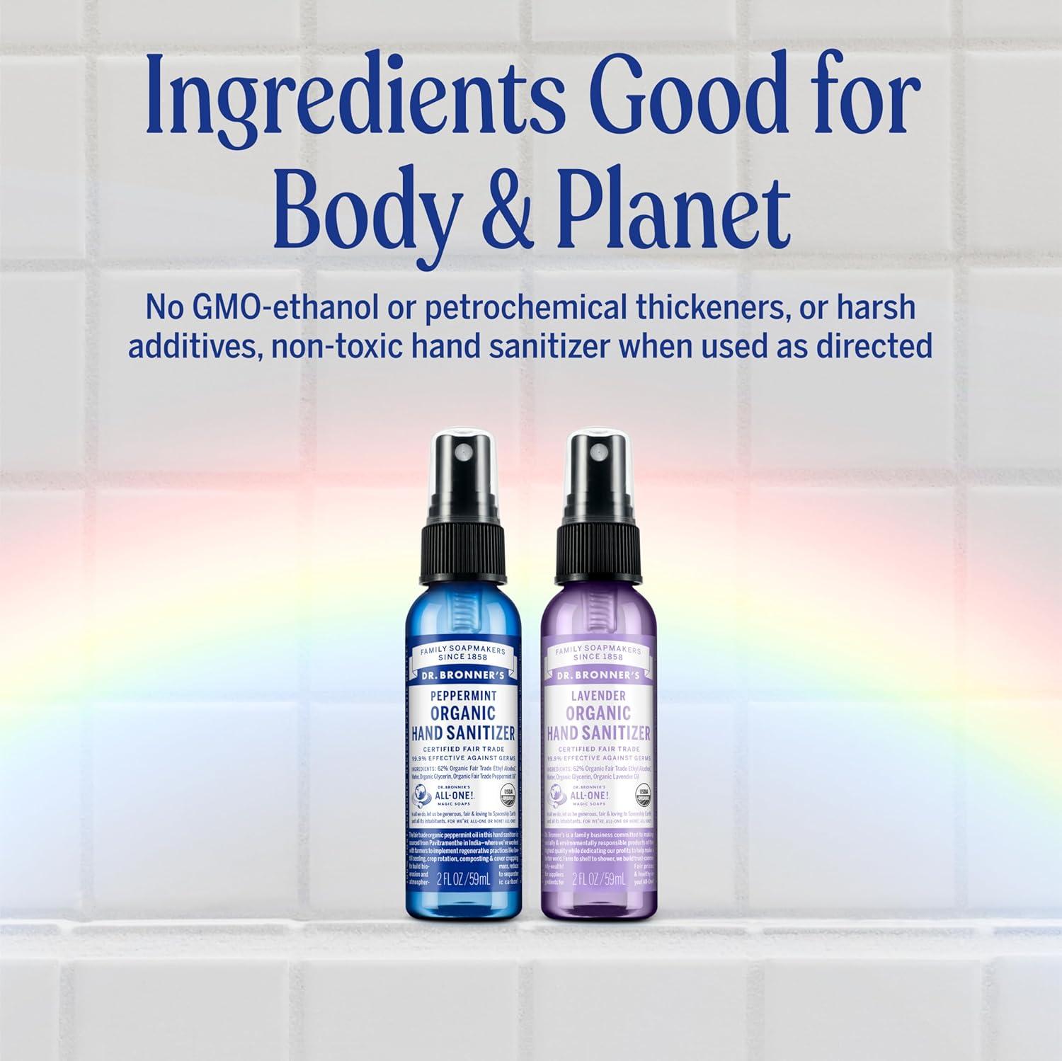 image:imageDr Bronners Organic Hand Sanitizer Spray Variety Pack Travel Size Bulk Simple amp Effective Formula Scented No Harsh Chemicals Peppermint 2oz 6PackPeppermint