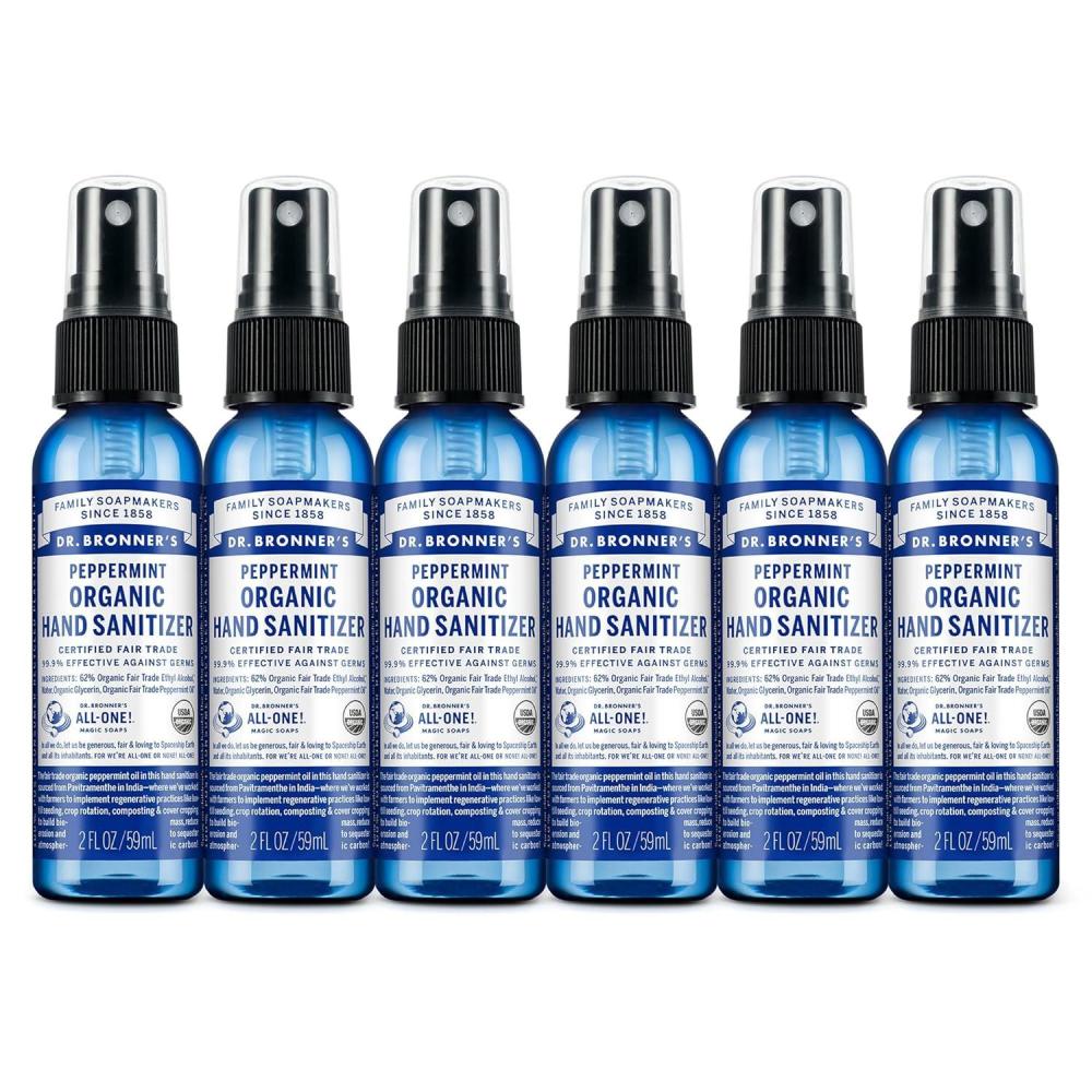 image:imageDr Bronners Organic Hand Sanitizer Spray Variety Pack Travel Size Bulk Simple amp Effective Formula Scented No Harsh Chemicals Peppermint 2oz 6PackPeppermint