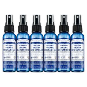 Dr. Bronner’s Organic Hand Sanitizer Spray Variety Pack Travel Size Bulk, Simple & Effective Formula, Scented, No Harsh Chemicals – Peppermint, 2oz (6-Pack)(Peppermint)